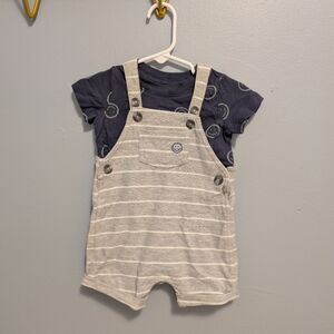 Carter's Gray Striped Overalls With Smiley Shirt